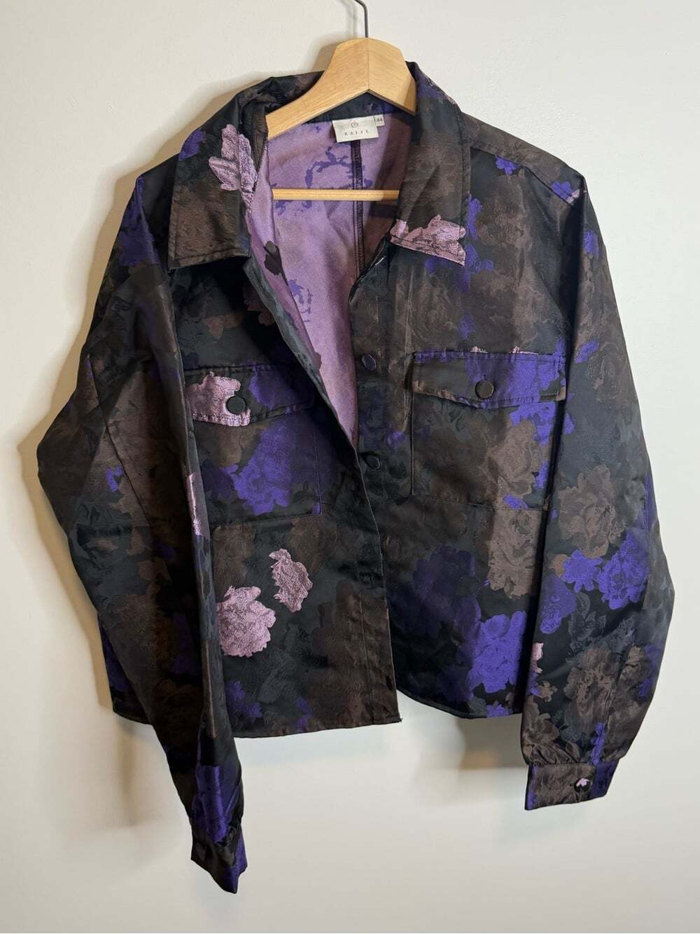 Kaffe Floral Jacquard coat Jacket in Black & Purple size 44